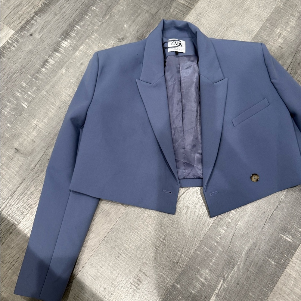 Zara Women's Blue Cropped Blazer - Picture 1 of 2